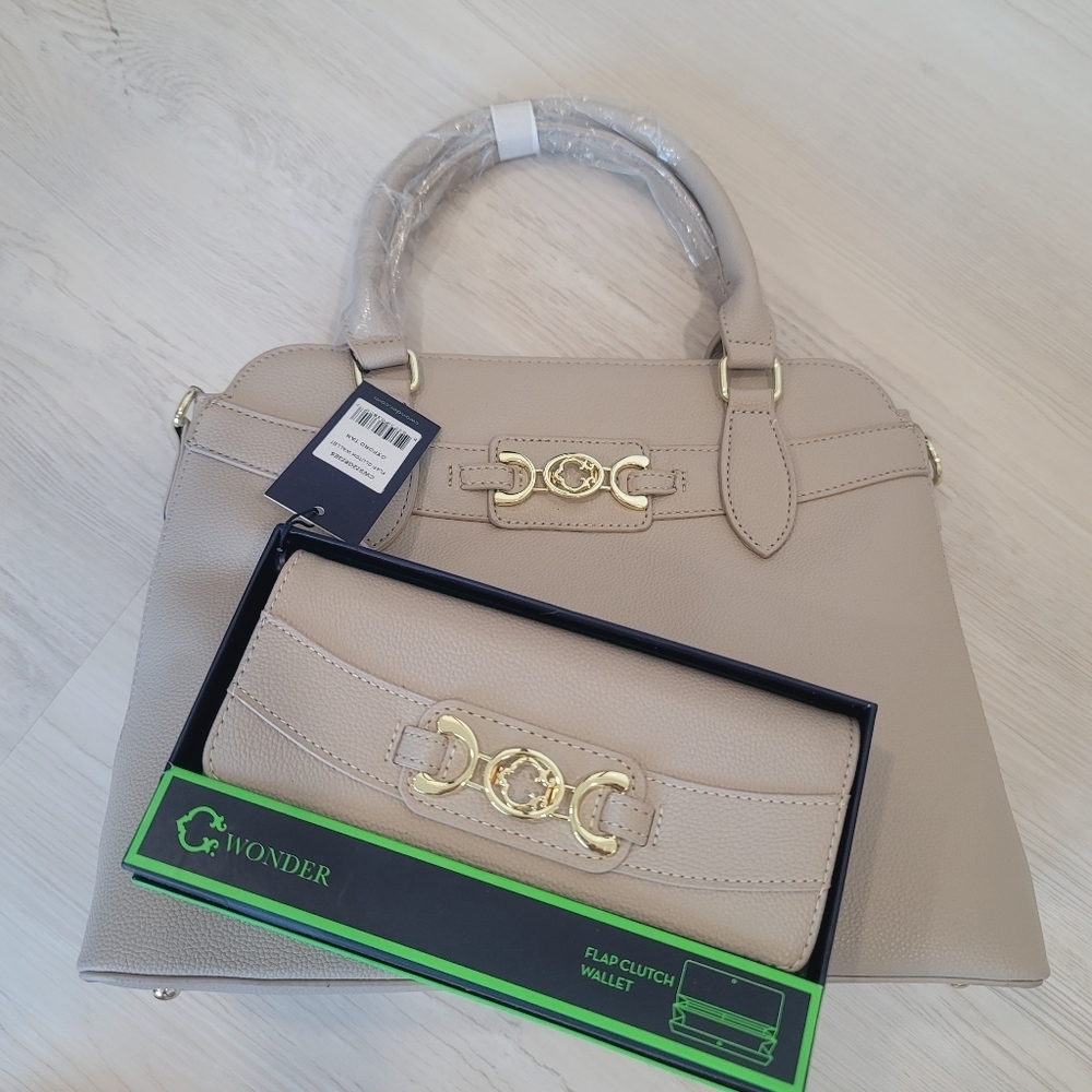 NEW C. WONDER Naomi Caviar Texture Satchel and Flap Clutch Wallet in Tan - Picture 11 of 17